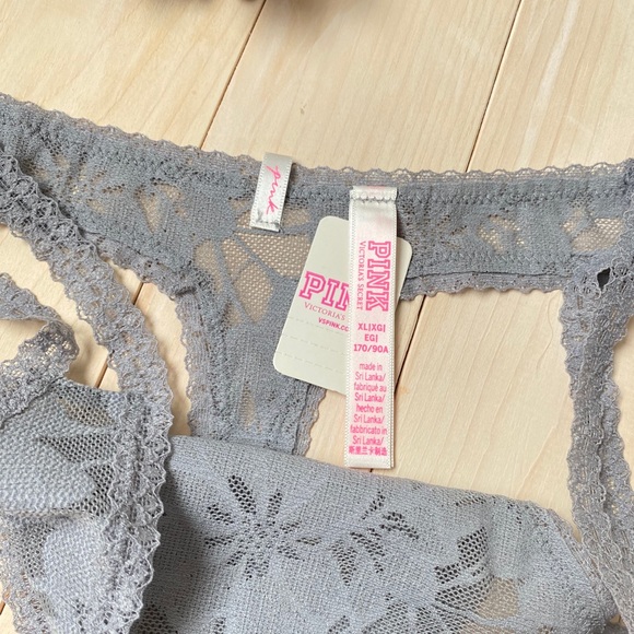 PINK Victoria’s Secret Gray Strappy Lace Thong XL - Picture 4 of 6